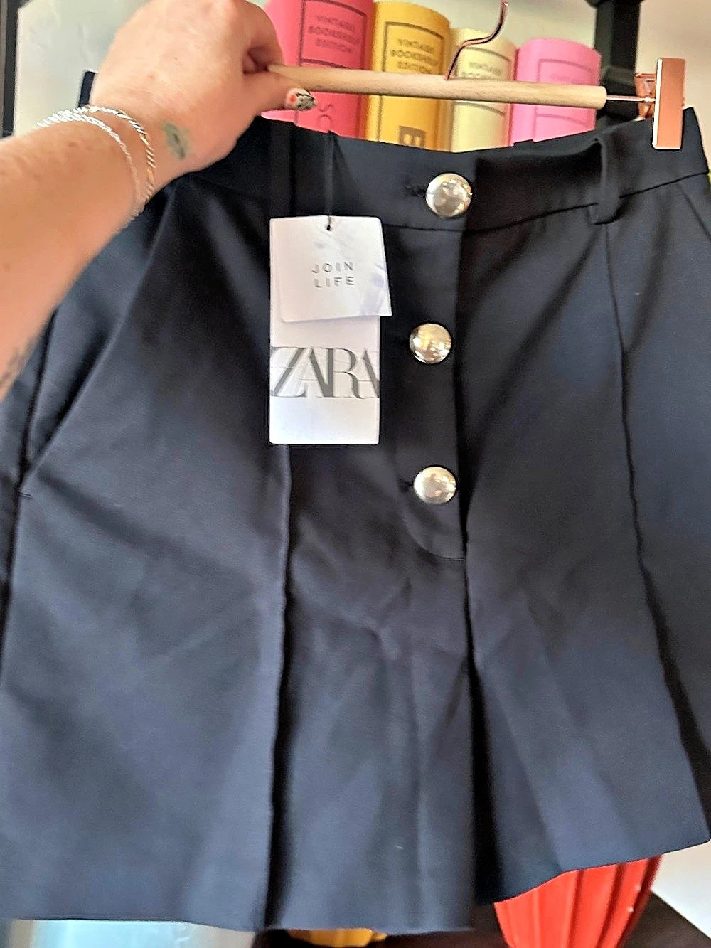Zara A-Line Button Front Skirt in Black Size Medium (8) NWT